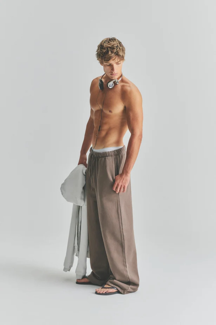 ELWOOD Men Brown Core Sweatpants Large Elastic Waist Drawstring Size L
